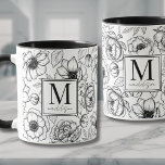 Elegant Black White Monogram Mug<br><div class="desc">Celebrate the special woman in your life with this stylish and sophisticated monogram mug, designed to bring a touch of elegance to her daily routine. Featuring a chic black-and-white floral pattern reminiscent of high-fashion and luxury perfume brands, this mug combines fashionable design with timeless style. The girly design includes a...</div>