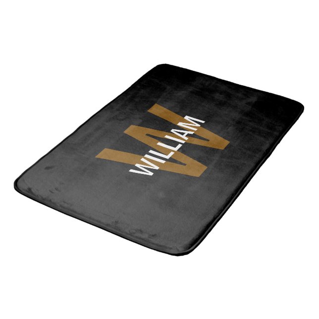 Elegant Black &White Monogram name Bath Mat (Angled)