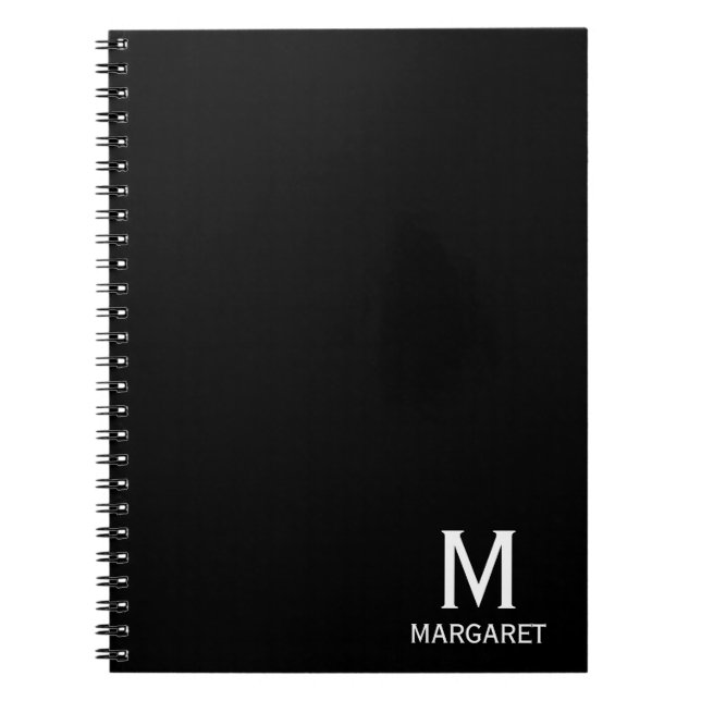 Elegant black &white monogram name  notebook (Front)