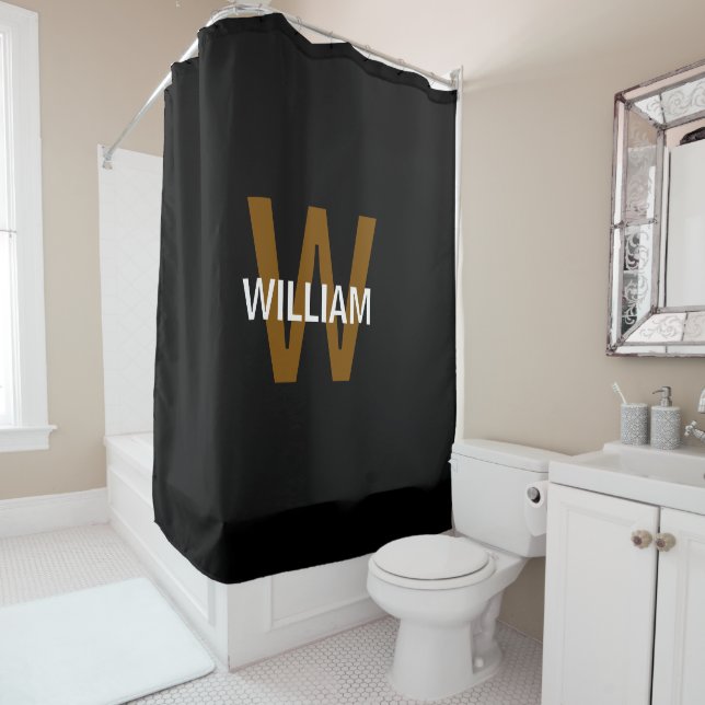 Elegant Black &White Monogram name Shower Curtain (In Situ)
