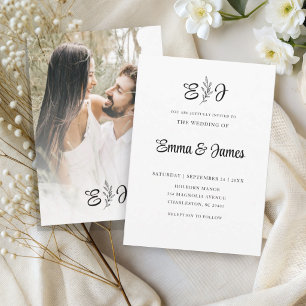 Elegant Black & White Monogram Photo Wedding Invitation