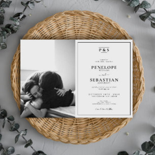 Elegant Black & White Monogram Photo Wedding       Invitation