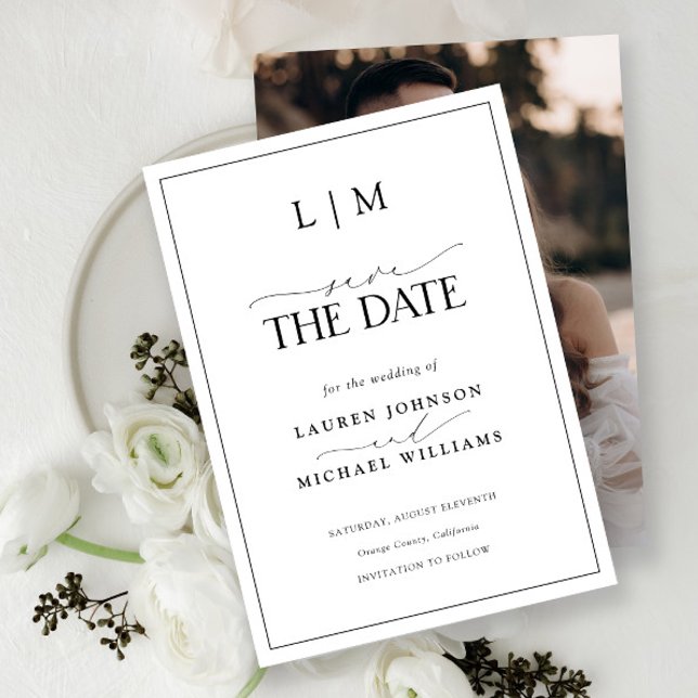 Elegant Black & White Monogram Photo Wedding Save The Date (Save the Date Invitation!)