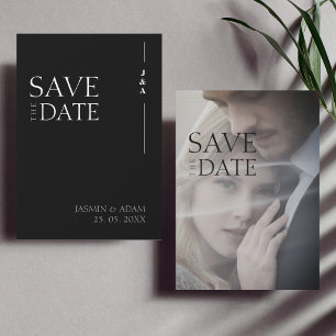 Elegant Black White Monogram Photo Wedding Save The Date