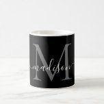 Elegant Black White Monogram Script Stylish Black Coffee Mug<br><div class="desc">Elegant Black White Monogram Script Stylish Black Coffee Mug</div>