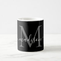 Elegant Black White Monogram Script Stylish Black
