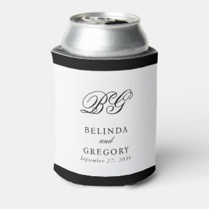 Elegant Black White Monogram Wedding Favor Can Cooler