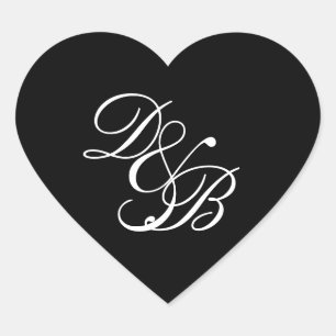 Elegant Black/White Monogram Wedding Heart Seal