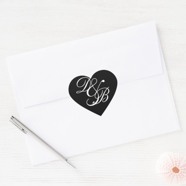 Elegant Black/White Monogram Wedding Heart Seal (Envelope)