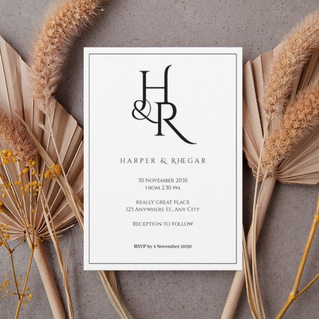 Elegant Black & White Monogram Wedding Invitation (Creator Uploaded)