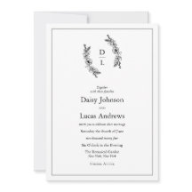 Elegant Black & White Monogram Wedding Invitation