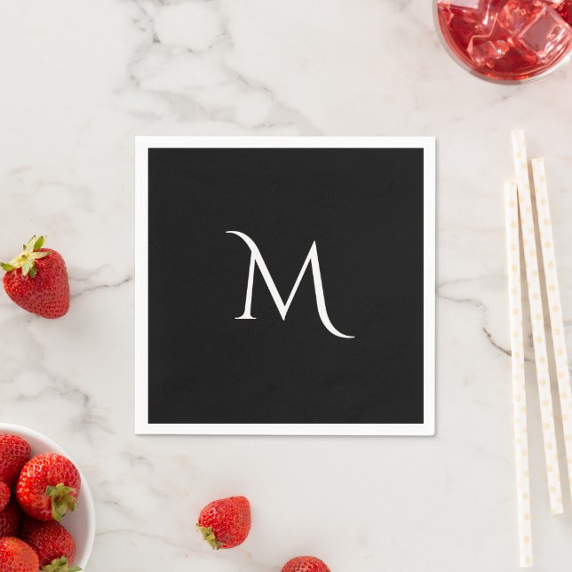 Elegant Black White Monogram Wedding  Napkin (Insitu)