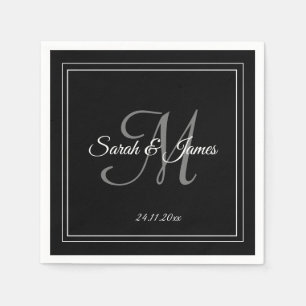 Elegant Black White Monogram Wedding Paper Napkin
