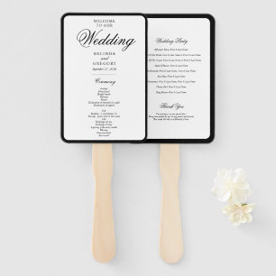 Elegant Black White Monogram Wedding Program Hand Fan