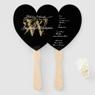 Elegant Black & White Monogram Wedding Program Hand Fan