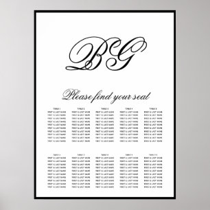 Elegant Black White Monogram Wedding Seating Chart