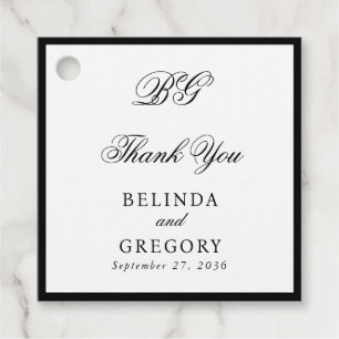 Elegant Black White Monogram Wedding Seating Chart Favour Tags