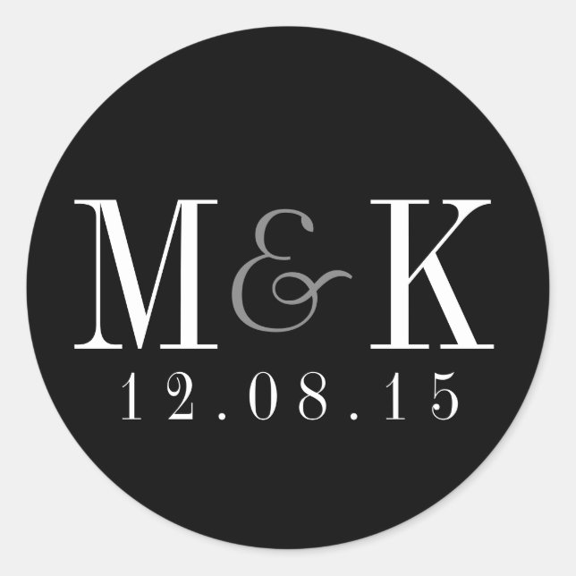 Elegant Black White Monogram Wedding Sticker (Front)
