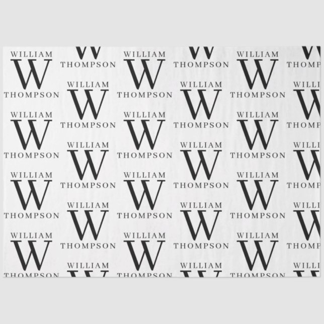 Elegant Black & White Monogrammed Name Tissue Paper (Front)