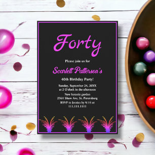 Elegant Black White Neon Grass Fall 40th Birthday Invitation