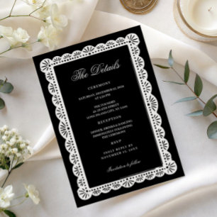 Elegant Black White Old Money wedding details Invitation