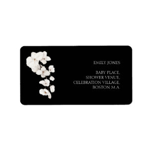 Elegant Black White Orchids Floral Baby Shower Label