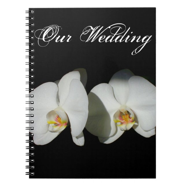 Elegant black white orchids romantic florals  spiral notebook (Front)