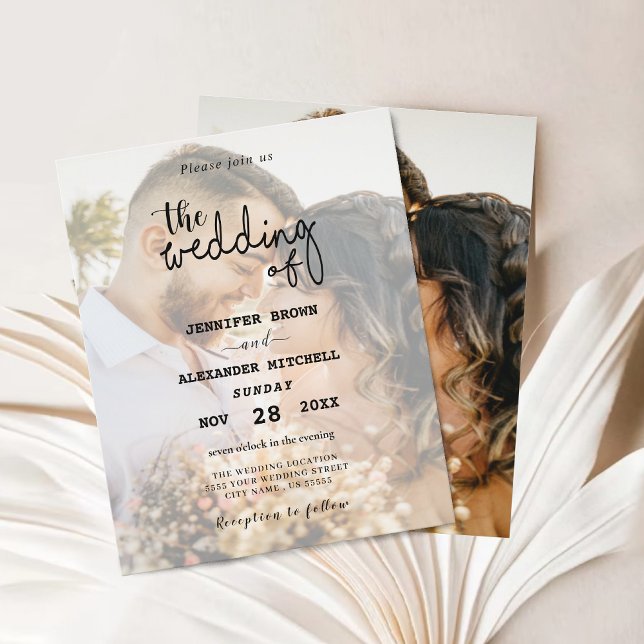 Elegant Black & White Overlay Photo Wedding Invite (photo overlay modern wedding invitation)