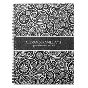 Elegant Black & White Paisley Spiral Notebook