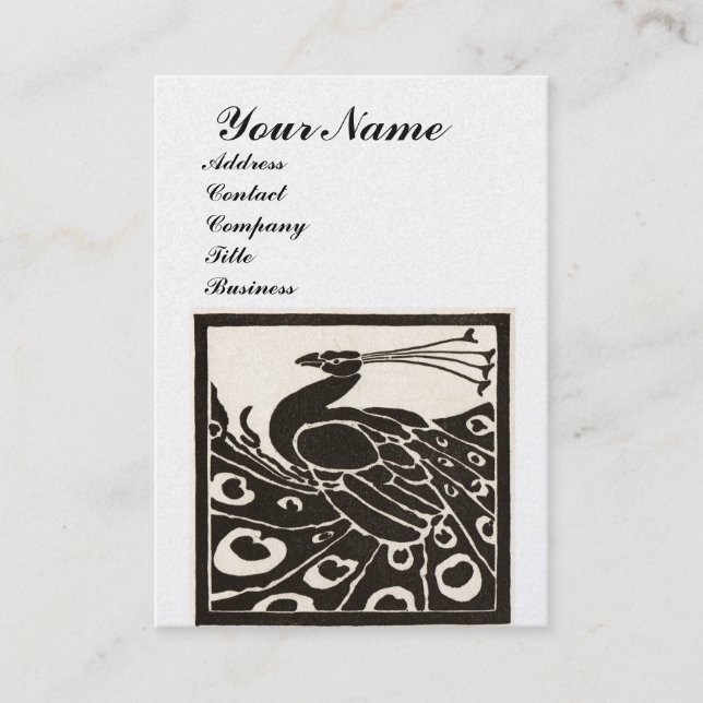 ELEGANT BLACK WHITE PEACOCK MONOGRAM Pearl Metal Business Card (Front)