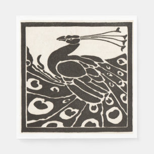 ELEGANT BLACK WHITE PEACOCK NAPKIN
