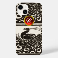 ELEGANT BLACK WHITE PEACOCK RED RUBY GEM MONOGRAM