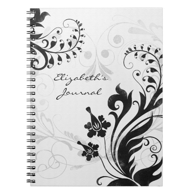 Elegant Black White Personalised Journal Notebook (Front)
