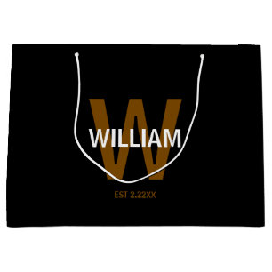 Elegant Black &White Personalised Name Monogram Large Gift Bag