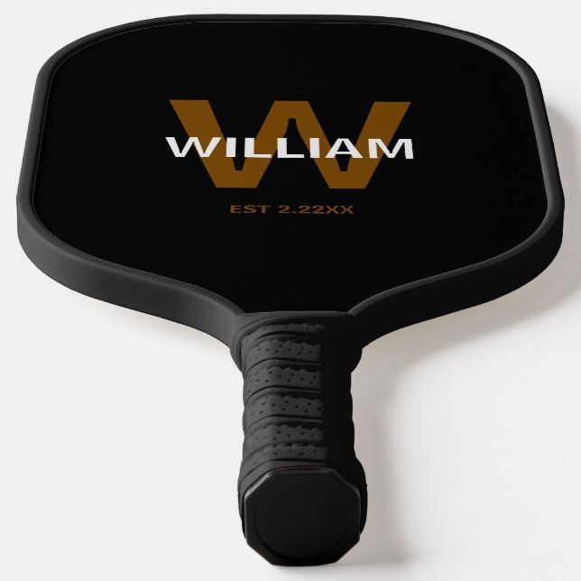 Elegant Black &White Personalized Name Monogram Pickleball Paddle (Laydown)