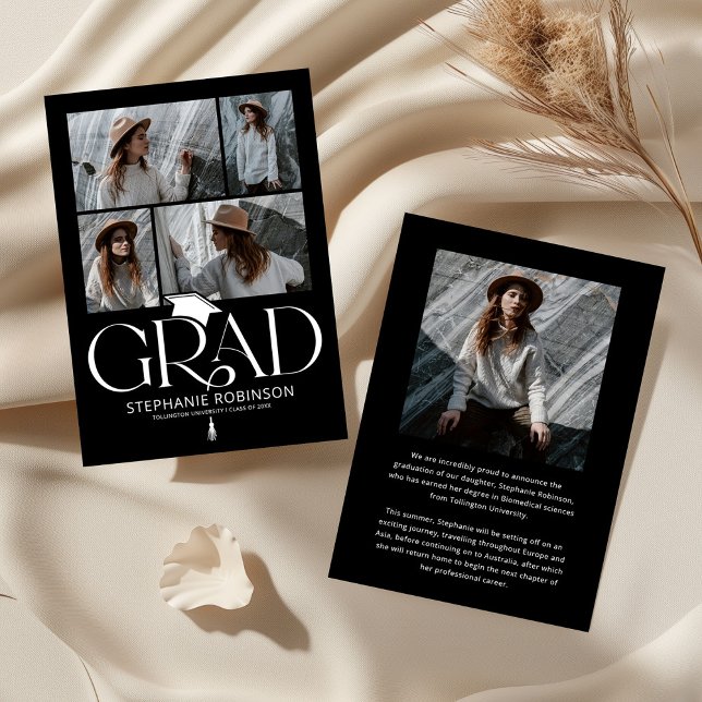 Elegant Black & White Photo Collage Graduation Announcement (Creator Uploaded)