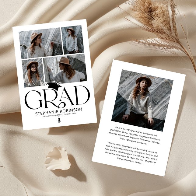 Elegant Black & White Photo Collage Graduation Announcement (Creator Uploaded)