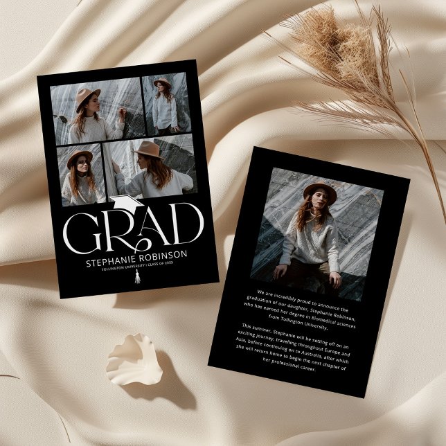 Elegant Black & White Photo Collage Graduation Announcement (Creator Uploaded)