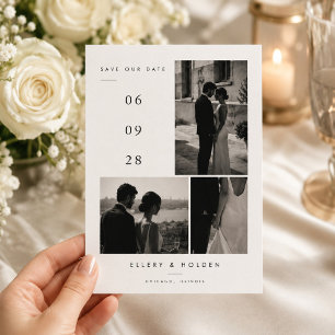 Elegant Black & White Photo Collage Wedding  Save The Date