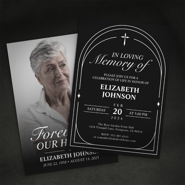 Elegant Black & White Photo Funeral Memorial Invitation (Creator Uploaded)
