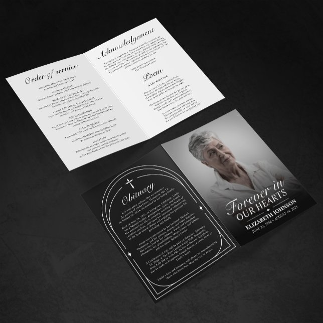 Elegant Black & White Photo Funeral Programme (Creator Uploaded)
