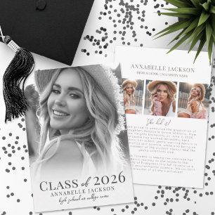 Elegant Black White Photo Graduation Announcement