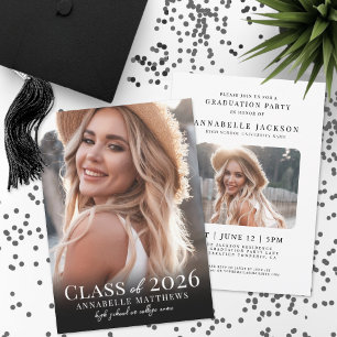 Elegant Black White Photo Graduation Invitation