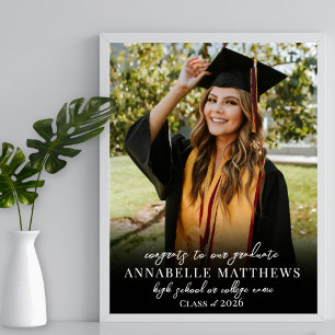 Elegant Black White Photo Graduation Party Sign