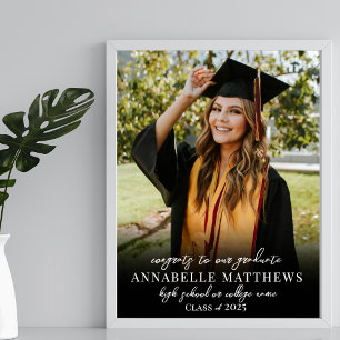 Elegant Black White Photo Graduation Party Sign