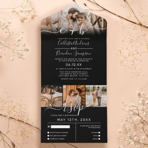 Elegant Black White Photo Monogram Wedding RSVP All In One Invitation