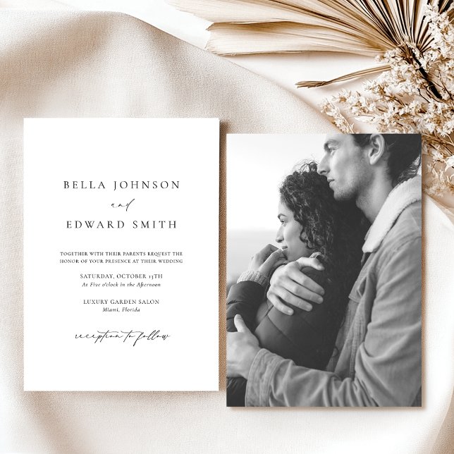 Elegant Black White Photo Simple Modern Wedding  Invitation (Creator Uploaded)