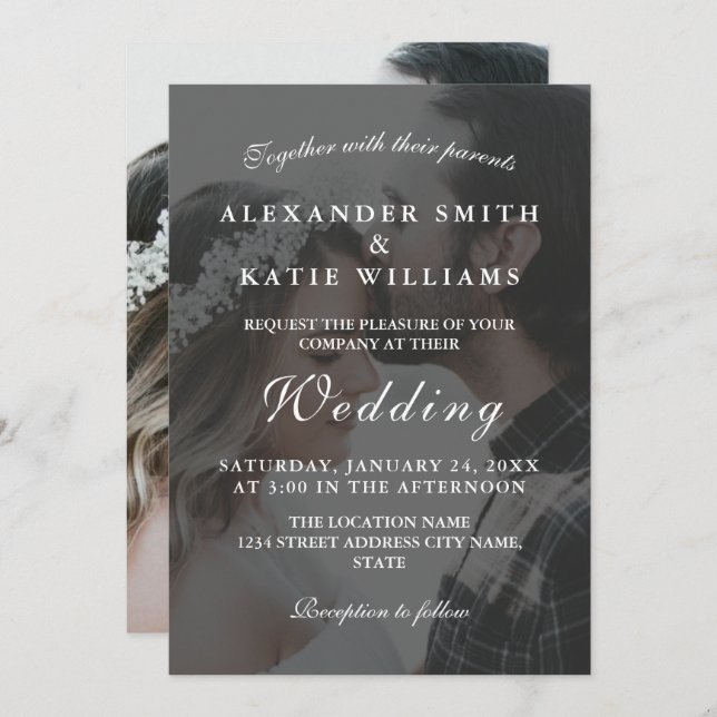 Elegant Black & White Photo Wedding Invitation (Front/Back)