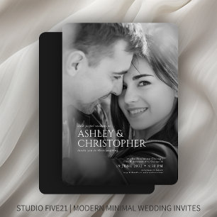 Elegant Black & White Photo Wedding Invitation