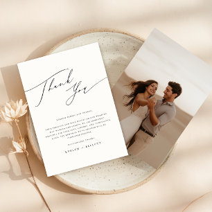 Elegant Black White Photo Wedding Reception Table Thank You Card